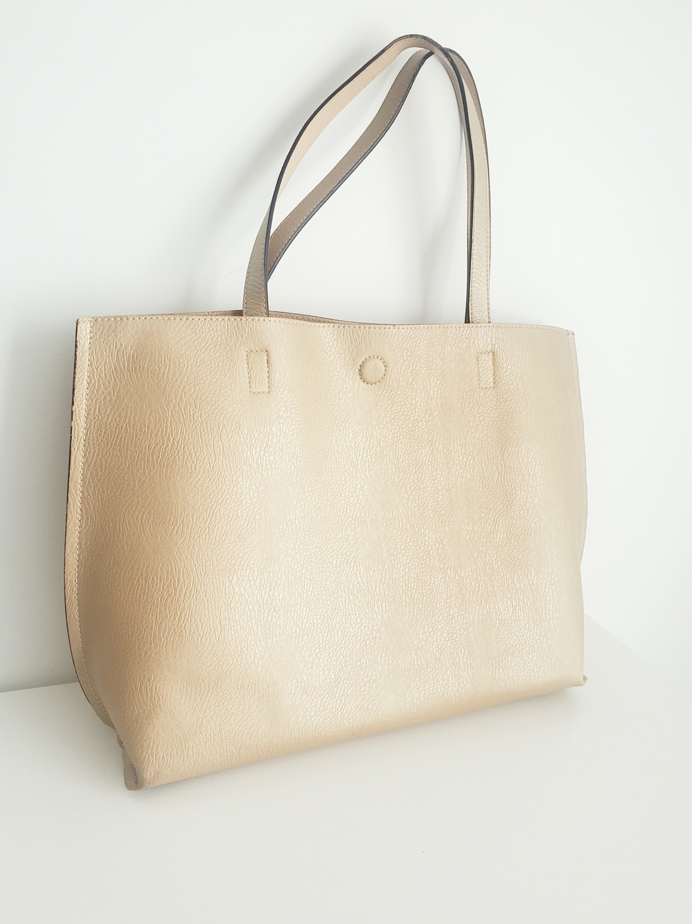Classic Beige Vegan Leather Tote Bag